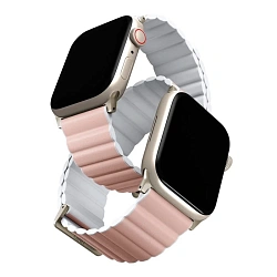 Магнитный браслет UNIQ Revix Premium Edition для Apple Watch 44 / 45 / 46 / 49mm искусственная кожа, силикон пудрово-белый