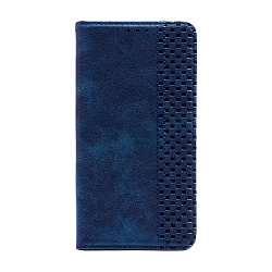 Чехол-книжка Premium для Xiaomi Redmi 7 искусственная кожа, тёмно-синий с клетчатой полосой