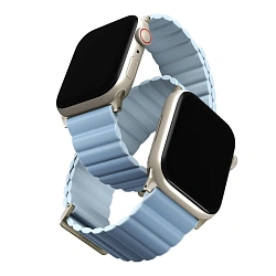 Магнитный браслет UNIQ Revix Premium Edition для Apple Watch 38 / 40 / 41 / 42mm искусственная кожа, силикон "арктический-голубой"