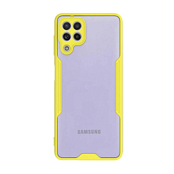 Клип-кейс (накладка) Bubble для Samsung Galaxy A22 / M32 / M22 пластик, прозрачный с жёлтой рамкой