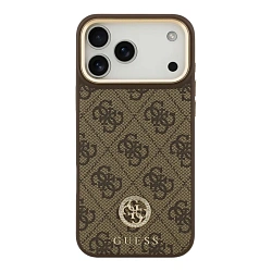 Клип-кейс (накладка) CG Mobile Guess PU 4G Diamond Metal Logo MagSafe для Apple iPhone 17 Pro искусственная кожа, коричневый
