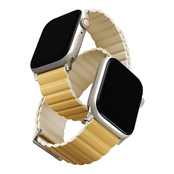 Магнитный браслет UNIQ Revix Premium Edition для Apple Watch 44 / 45 / 46 / 49mm искусственная кожа, силикон горчично-бежевый