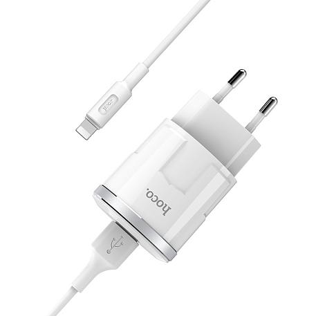 Сетевое зарядное устройство + кабель Lightning Hoco C37A 12 Вт, белый - 3