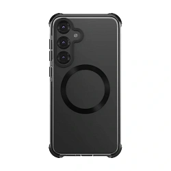 Клип-кейс (накладка) UNIQ Combat MagSafe для Samsung Galaxy S25 поликарбонат, силикон, прозрачный с чёрной рамкой