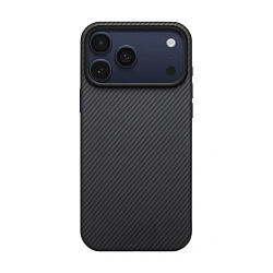 Клип-кейс (накладка) Pitaka Ultra-Slim Case для Apple iPhone 17 Pro кевлар (арамид), чёрно-серый (узкая полоска) (KI1701BP)