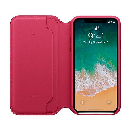 Чехол-книжка Apple Leather Folio для Apple iPhone X кожа, Berry - 2