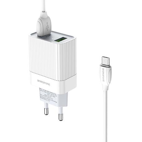 Сетевое зарядное устройство + кабель Micro Borofone BA39A 18 Вт, белый - 2