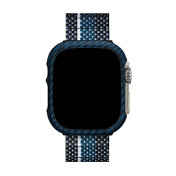 Чехол-бампер Pitaka AirCase для Apple Watch Ultra / Ultra 2 / Ultra 3 49mm кевлар (арамид), чёрно-синий (полоска)